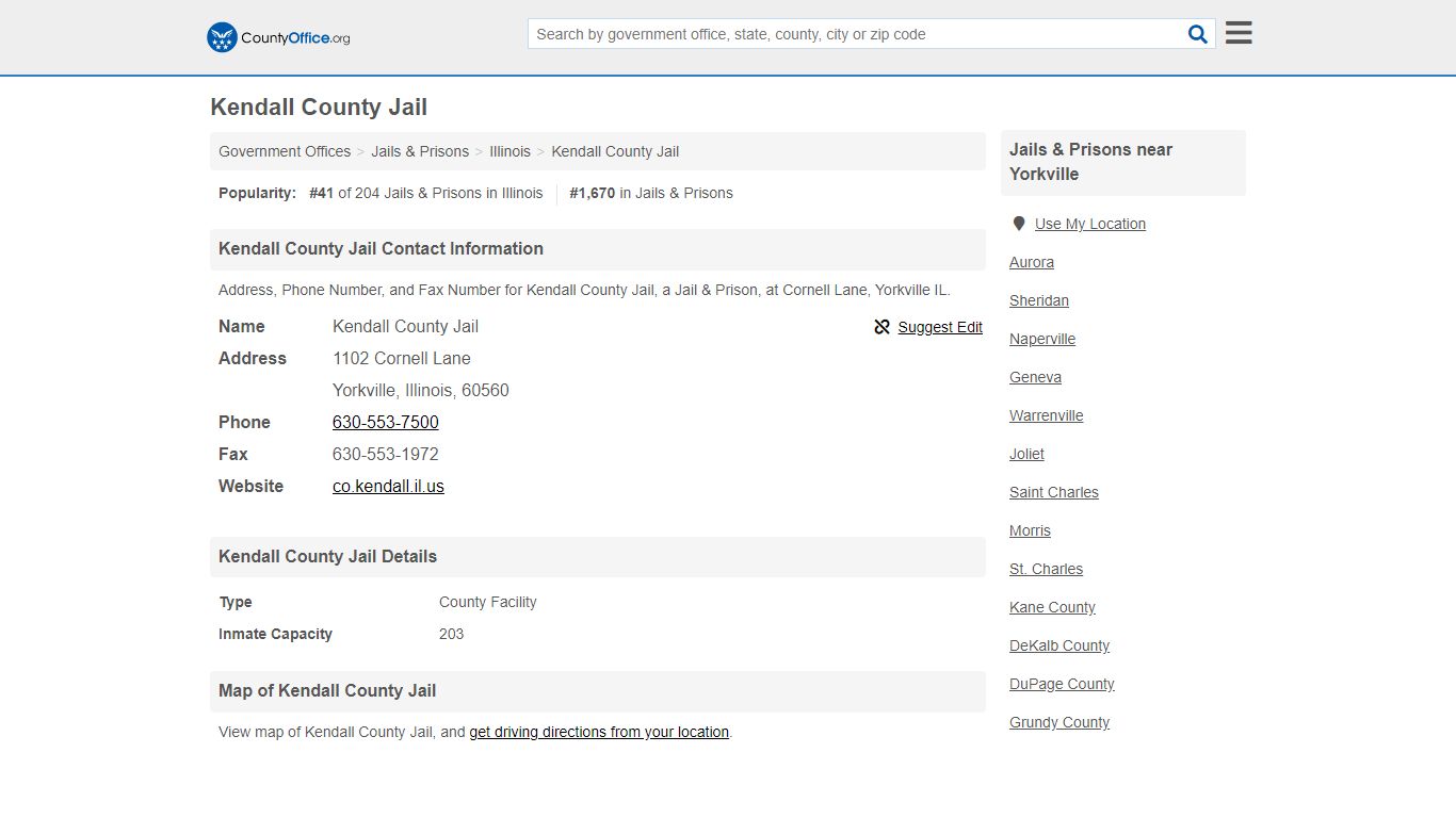 Kendall County Jail - Yorkville, IL (Address, Phone, and Fax)